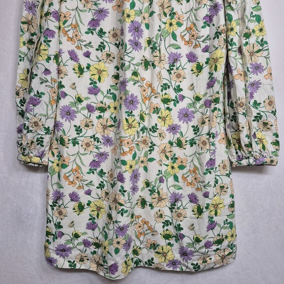 LOFT Women 8 Linen Blend Floral Long Sleeve Shift Dress Whisper White Romantic - Picture 4 of 11